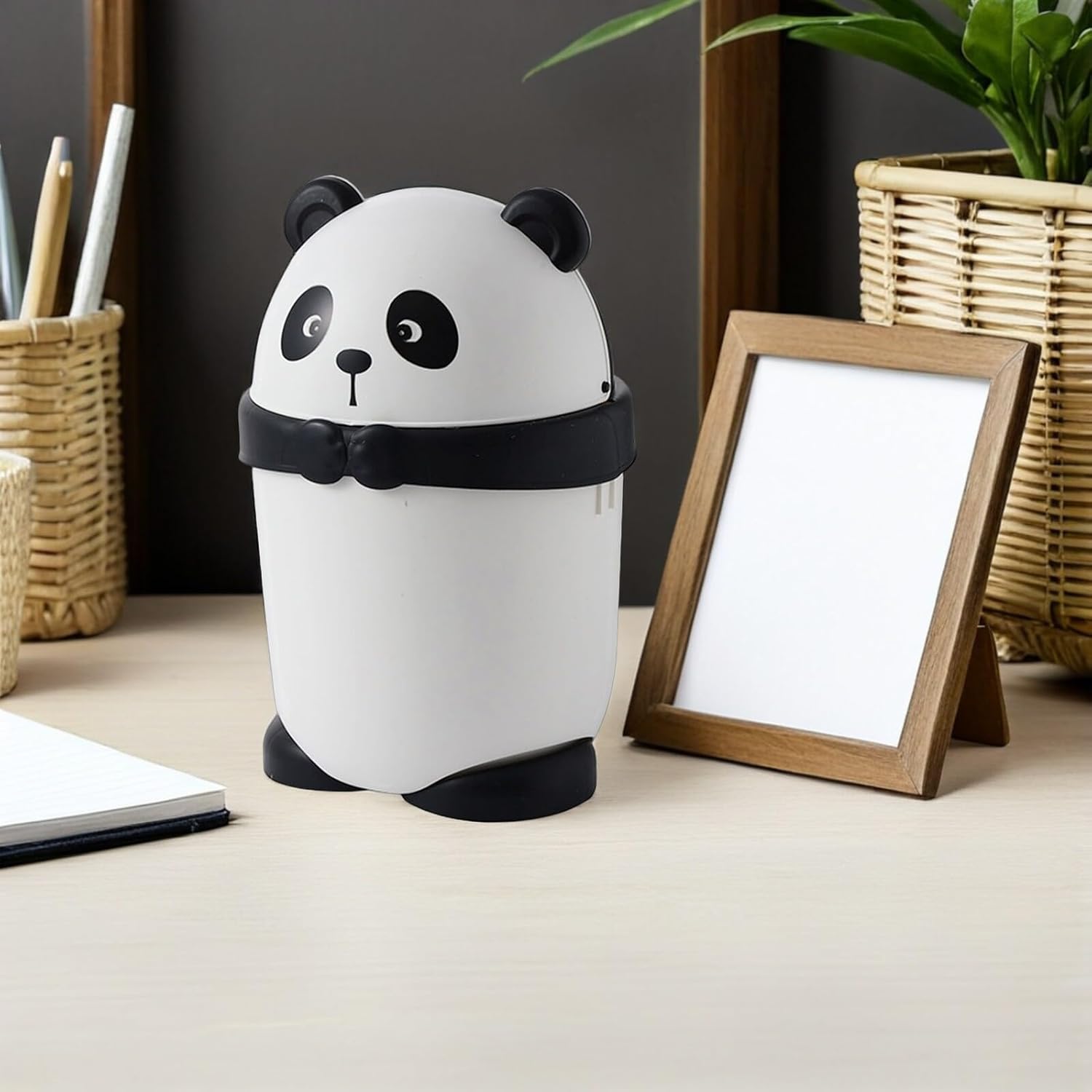 Cute Cartoon Panda Trash Can with Lid Small Plastic Waste Bin for Home Office Kitchen and Bedroom Countertop Garbage Container for Boy Girl and Tidy Spaces