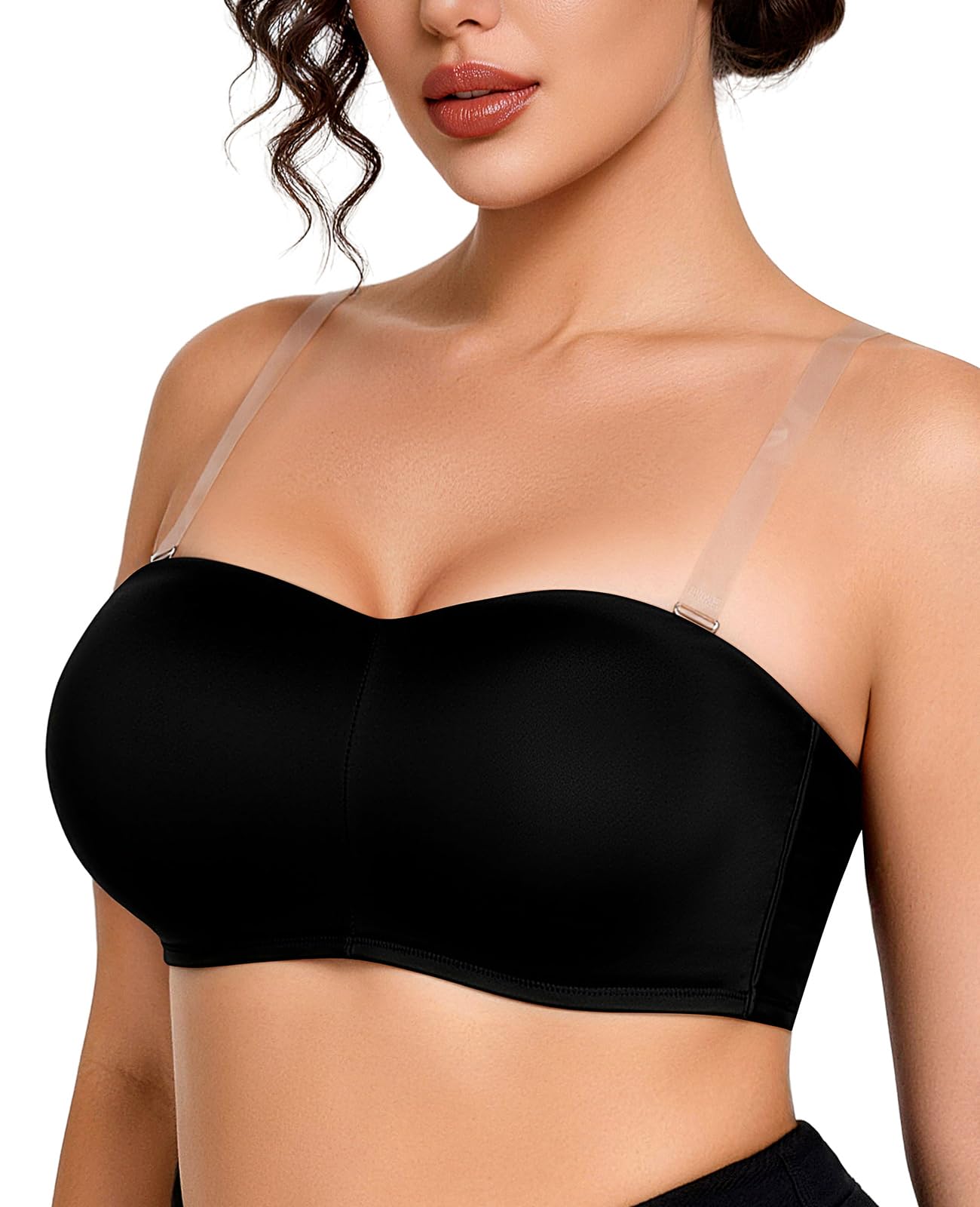 Upushall Trägerlose BHs in Übergröße für Damen, Bügel, gepolsterter Bandeau-BH mit transparenten Trägern