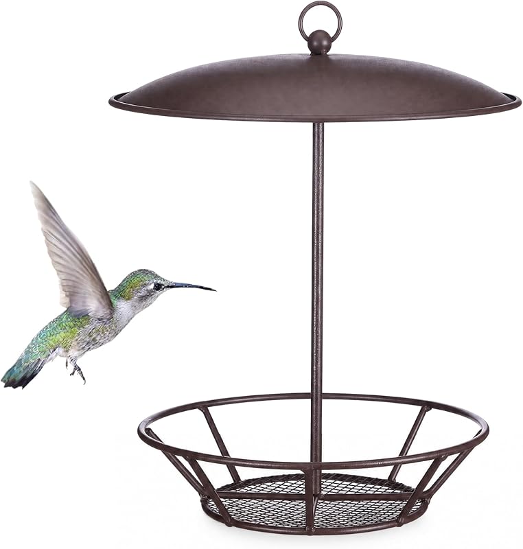 Comedouro para Aves Silvestres com Suporte para Bolos de Sementes, Estrutura Metálica Marrom Ziliny