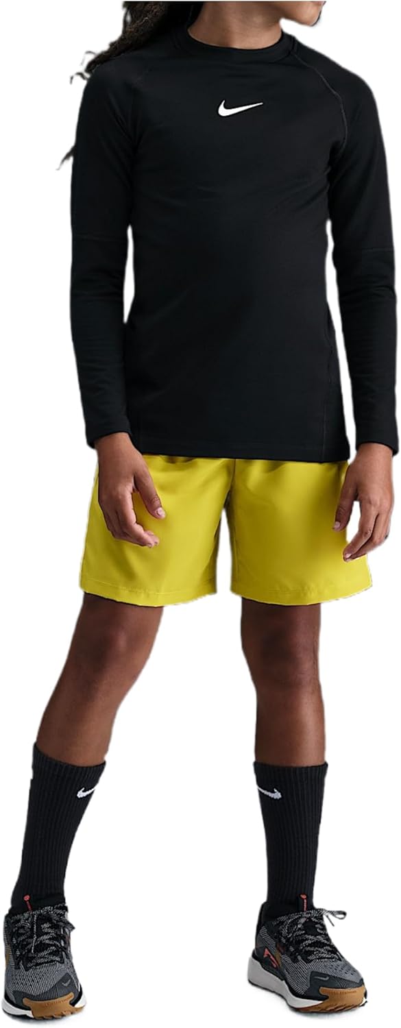 Nike Pro Big Kids' (Boys') Dri-FIT Long-Sleeve Crewneck Top (Black/White)