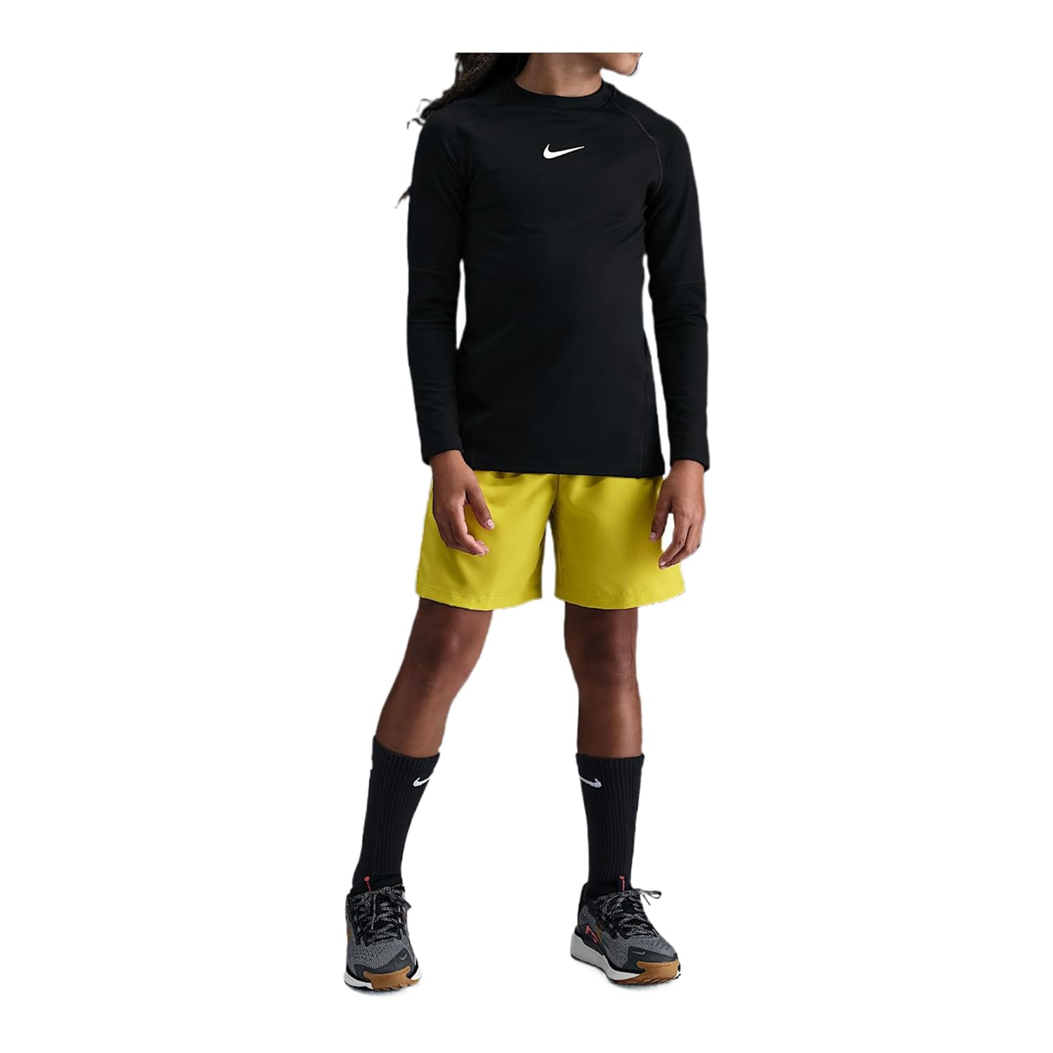 Nike Pro Big Kids Boys Dri-FIT Long-Sleeve Crewneck Top Black White
