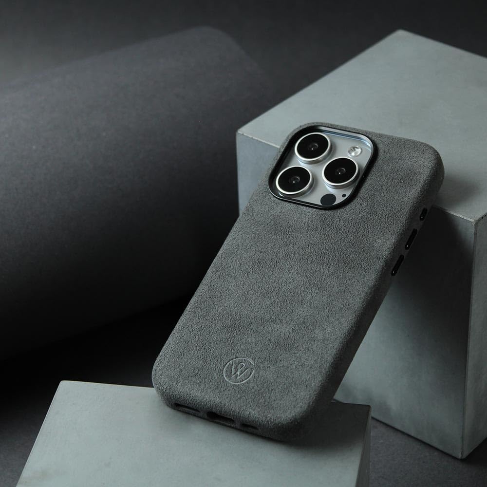 Alcantara-Hülle Kompatibel mit iPhone 15 Pro, Ultra-schlankes und rutschfestes Premium-Case, stoßfest und kabelloses Laden unterstützend (iPhone 15 Pro)