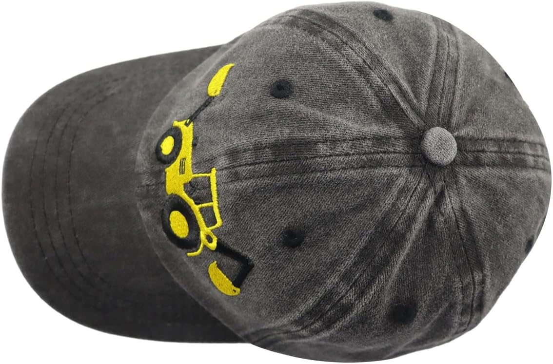 Construction Site Vehicles Hats for Boys Girls Age 3-10, Adjustable Vintage Embroidered Kids Baseball Cap
