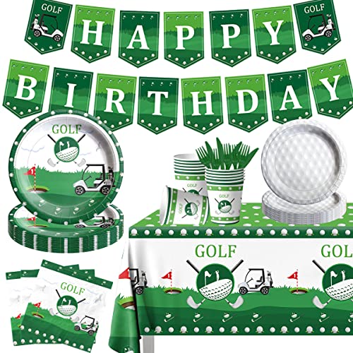 Golf Party Decoration,142PCS Sports Tableware Golf Plates and Napkins Golf Party Supplies Include Happy Birthday Banner Golf Tablecloth for Golf Birthday Party Decoration by HAKOTI - Used condition - US$8.05