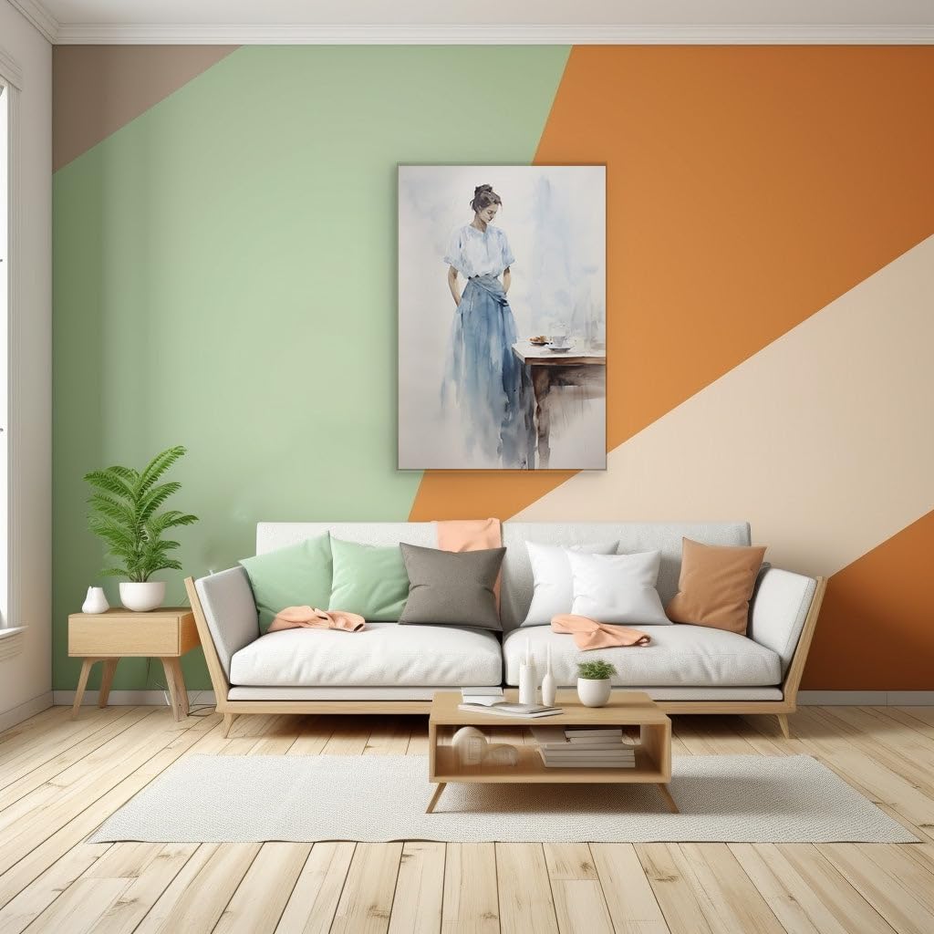 Canvas for Living Room. Whimsical Serenity in Watercolor A Dreamy Rendezvous with Bread and a Brew, 27 x 18 inch Canvas Wall Art - Contemporary Masterpieces - Modern Home Decor