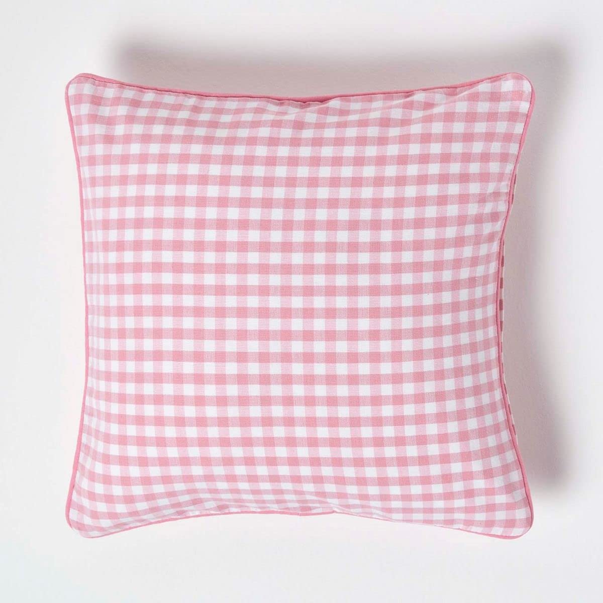 HOMESCAPES - 100% Cotton - Gingham Check - Cushion Cover - 45 x 45 cm Square - 18 x 18 Inches - Pink White - 100% Cotton Sofa Pillow Cushion Cover - Washable