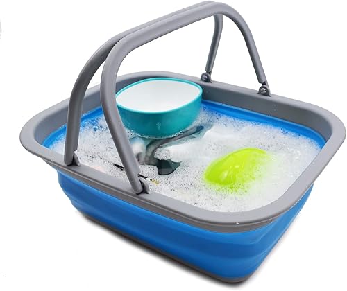 Miniatura 82 de SAMMART SAMMART - Bañera plegable con asa de 9.2L (2.37 galones) - Cesta de picnic portátil al aire libre/cráter - Bolsa de compras plegable - Azul