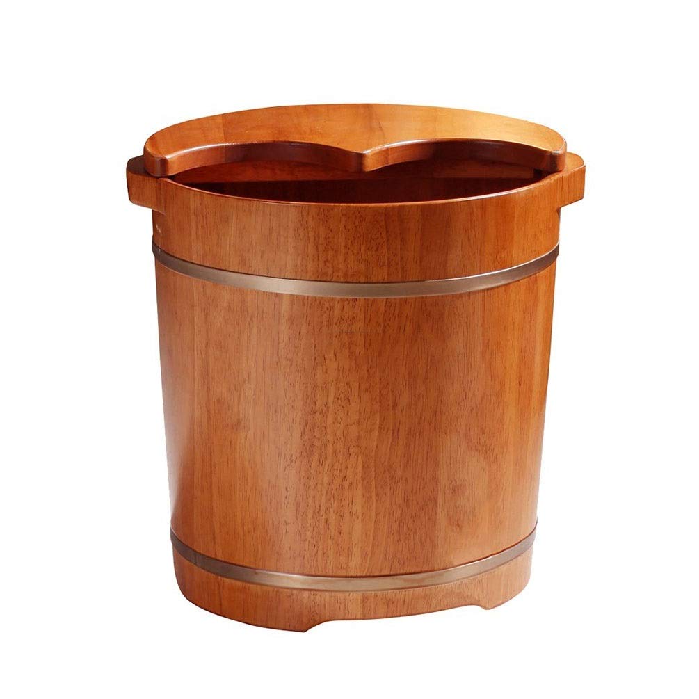 Seau de bain de pieds en bois de chêne massif avec couvercle, taille D par Selfless - 5