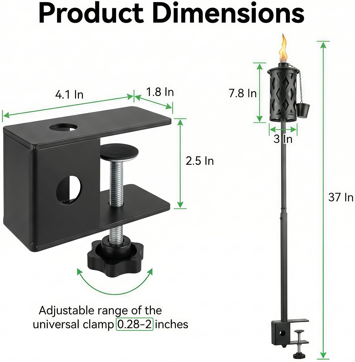 6 Pack Garden Torch with Universal Clamp, 16 Oz Citronella Torches, Metal Adjustable Light Torches for Any Porch, Yard, Pathway, Backyard, Fence