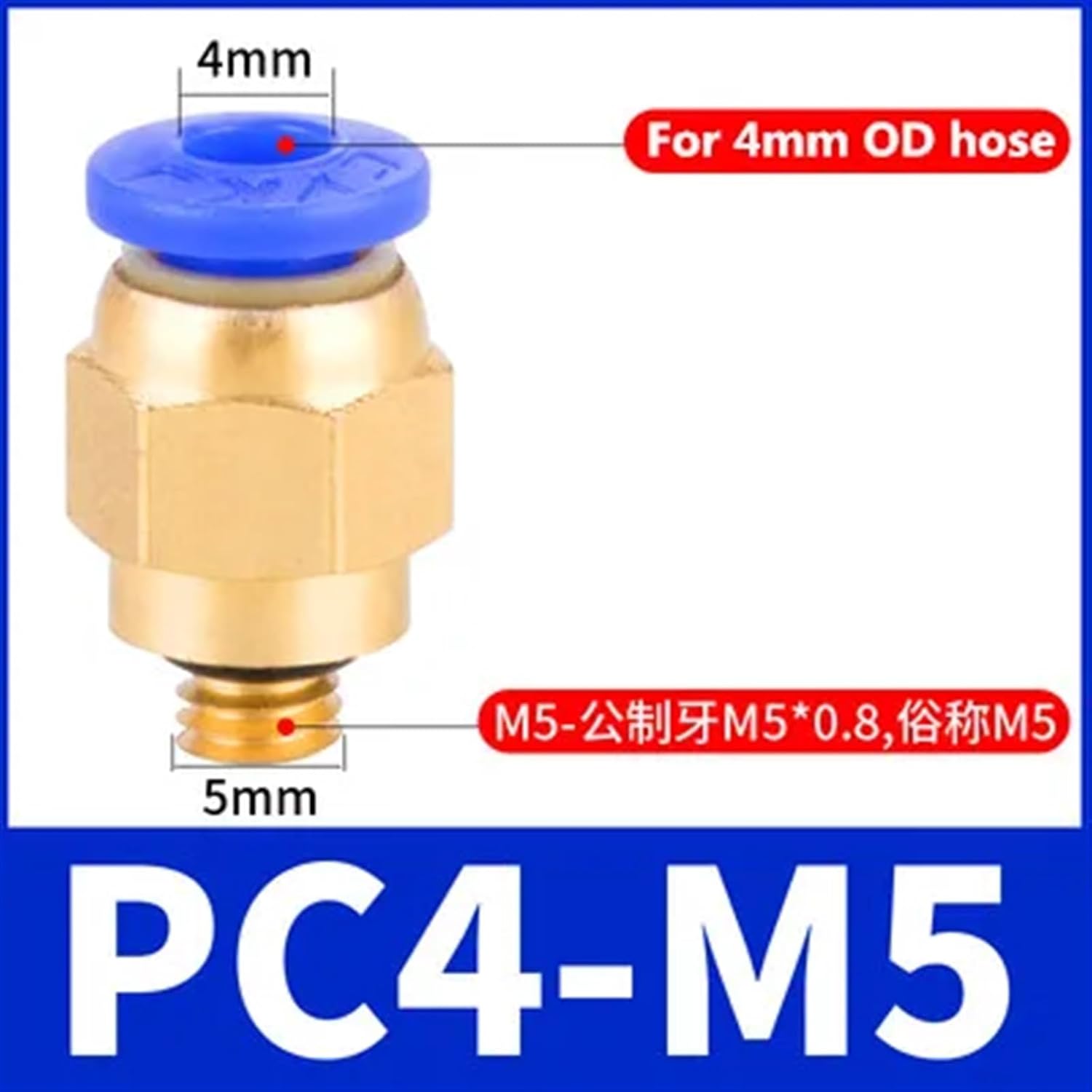 PC Air Pneumatic Fitting Quick Connector 4-m5 4-M6 4mm 6mm 8mm 10mm 12mm Male Thread 1/4 1/2 1/8 3/8 Compressed Hose Tube Pipe (Color : 4-M5)