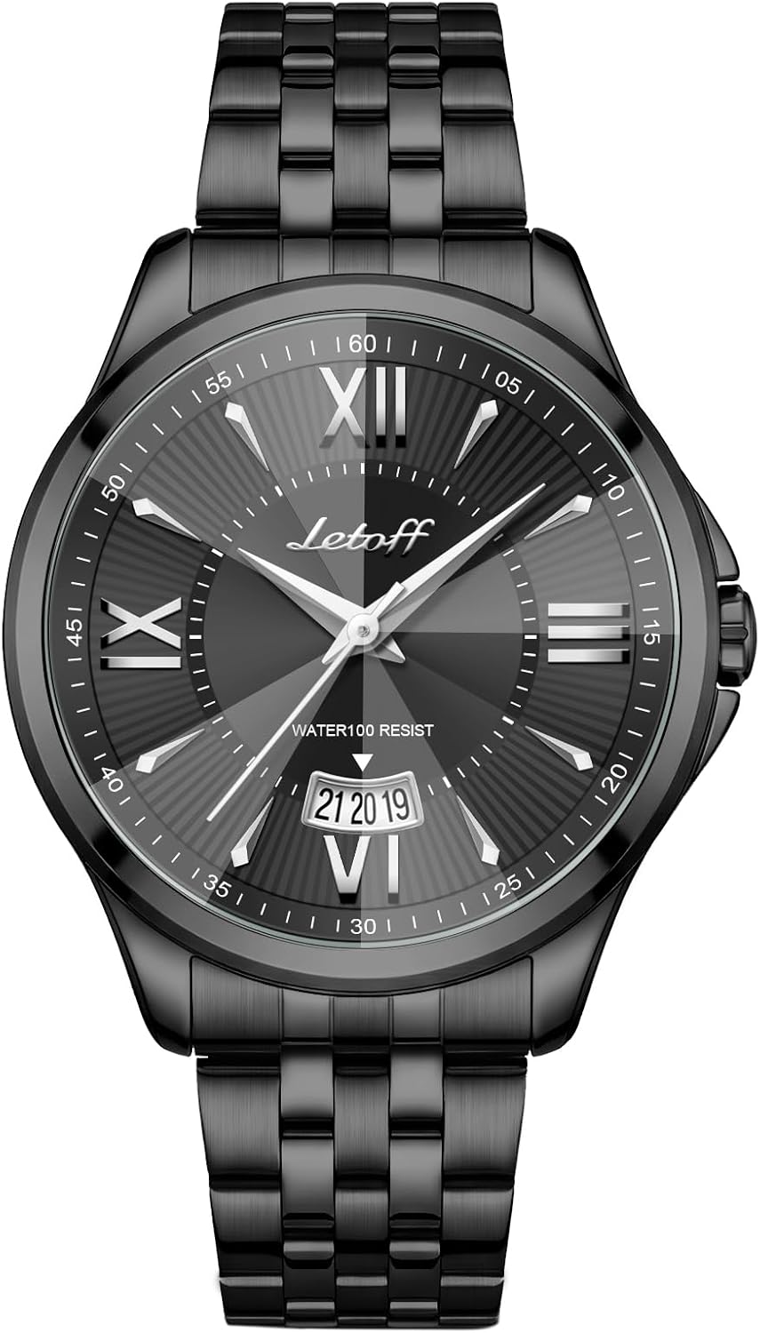 Letoff Watch for Men with Colorful Roman Numerals, Interchangeable Metal Strap (No Tools Needed), Water Resistant 100ft