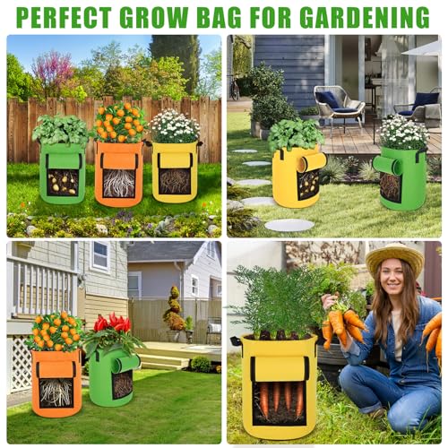 Hyh 6 Pack 10 Gallon Potato Grow Bags With Flap Colorful Plant Grow Bags For Growing Potatoes Heavy Duty Thickened Nonwoven Fabric Grow Bags Pots Gardening Vegetable Growing Bags With Durable Handles thumb #6