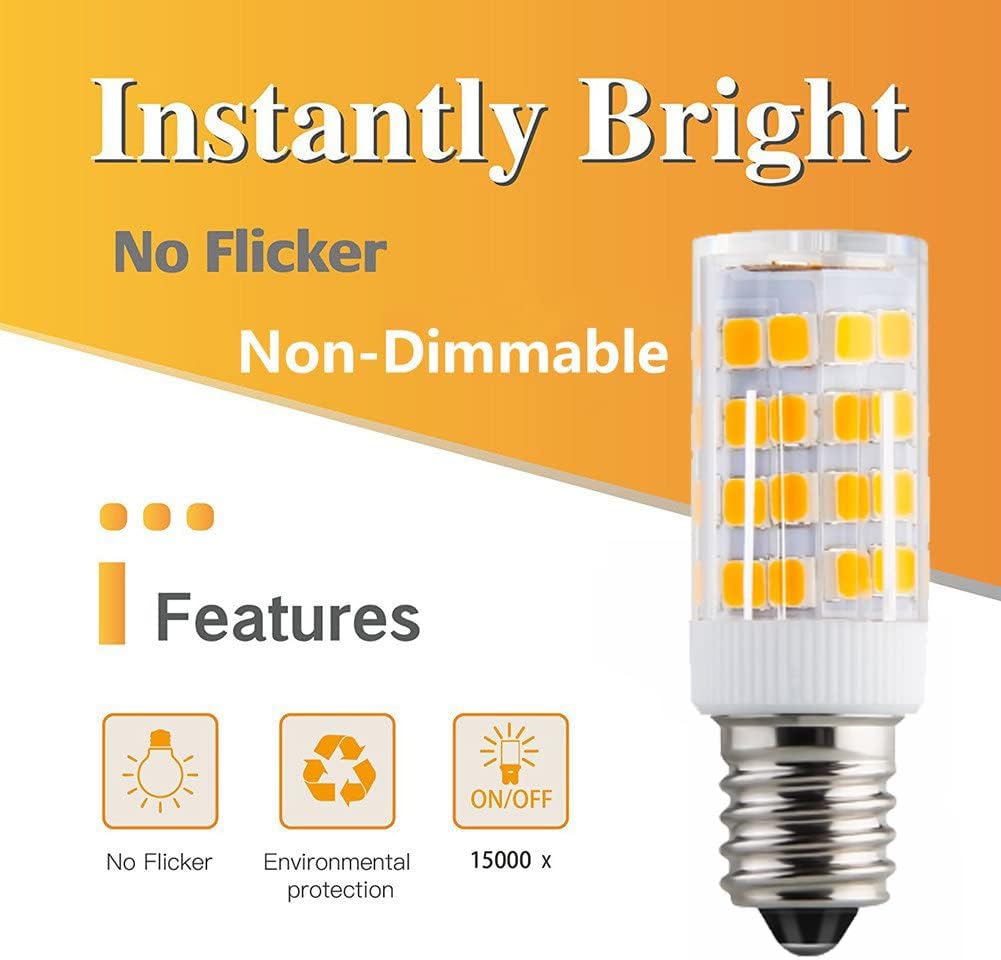 KAKEMONO E12 LED Candelabra Light Bulbs 4W, 40 Watt Halogen Equivalent,Warm White 2700K C7 T4 120V for Ceiling Fan Chandelier Pendant Lighting Salt Lamp,Non-dimmable,2 Pack