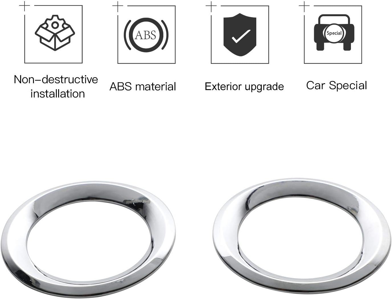 JeCar Front Fog Light Trim Covers ABS Fog Light Rings for 2019 Jeep Renegade, Chrome