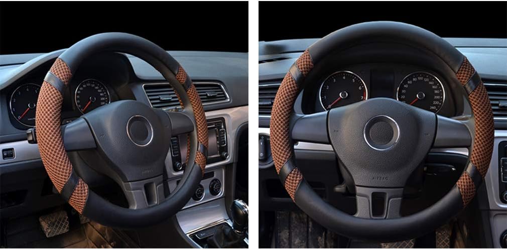 coofig Steering Wheel Cover for Car Universal 15 inch Microfiber Leather Viscose Ice Silk Breathable Anti-Slip (Coffee,New Ice Silk)