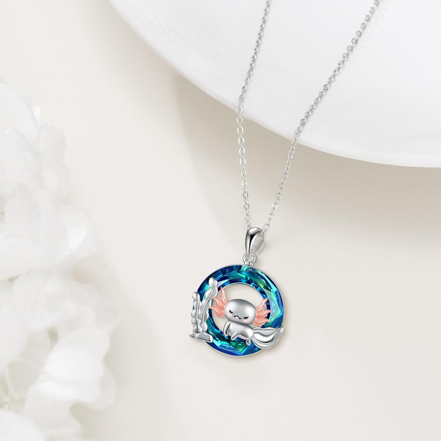 MONGAS Axolotl Necklace Sterling Silver Cute Animal Necklace Created Crystal Pendant Axolotl Jewelry Gifts for Women - Image 5
