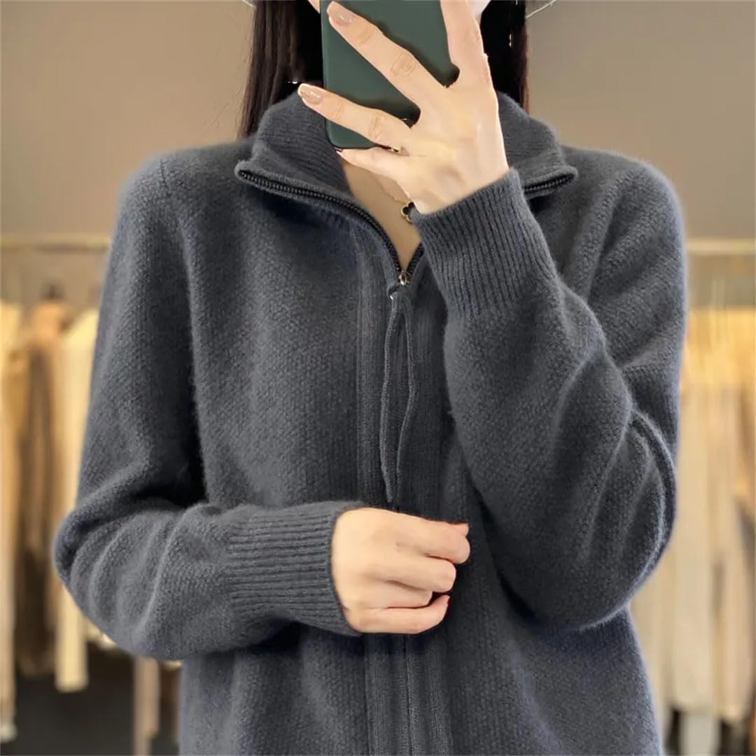 Alloaone Cardigan da Donna con Colletto alla Coreana in Lana con Cerniera, Maglione A Maniche Lunghe in Cashmere Lavorato A Maglia