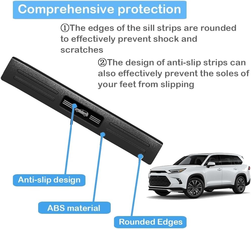 Scratch Resistant Door Sill Protector ABS for Grand Highlander (Include Hybrid) & TX TX350 500h 550h+ Protective Cover Film Compatible with LE/XLE/Limited/Platinum Trims Grand Highlander Accessories