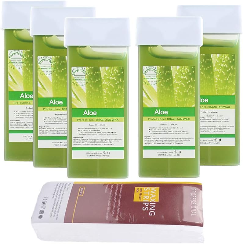Cera depilatória roll-on iMeshbean com aloe vera, pacote com 5 cartuchos e papel para depilação