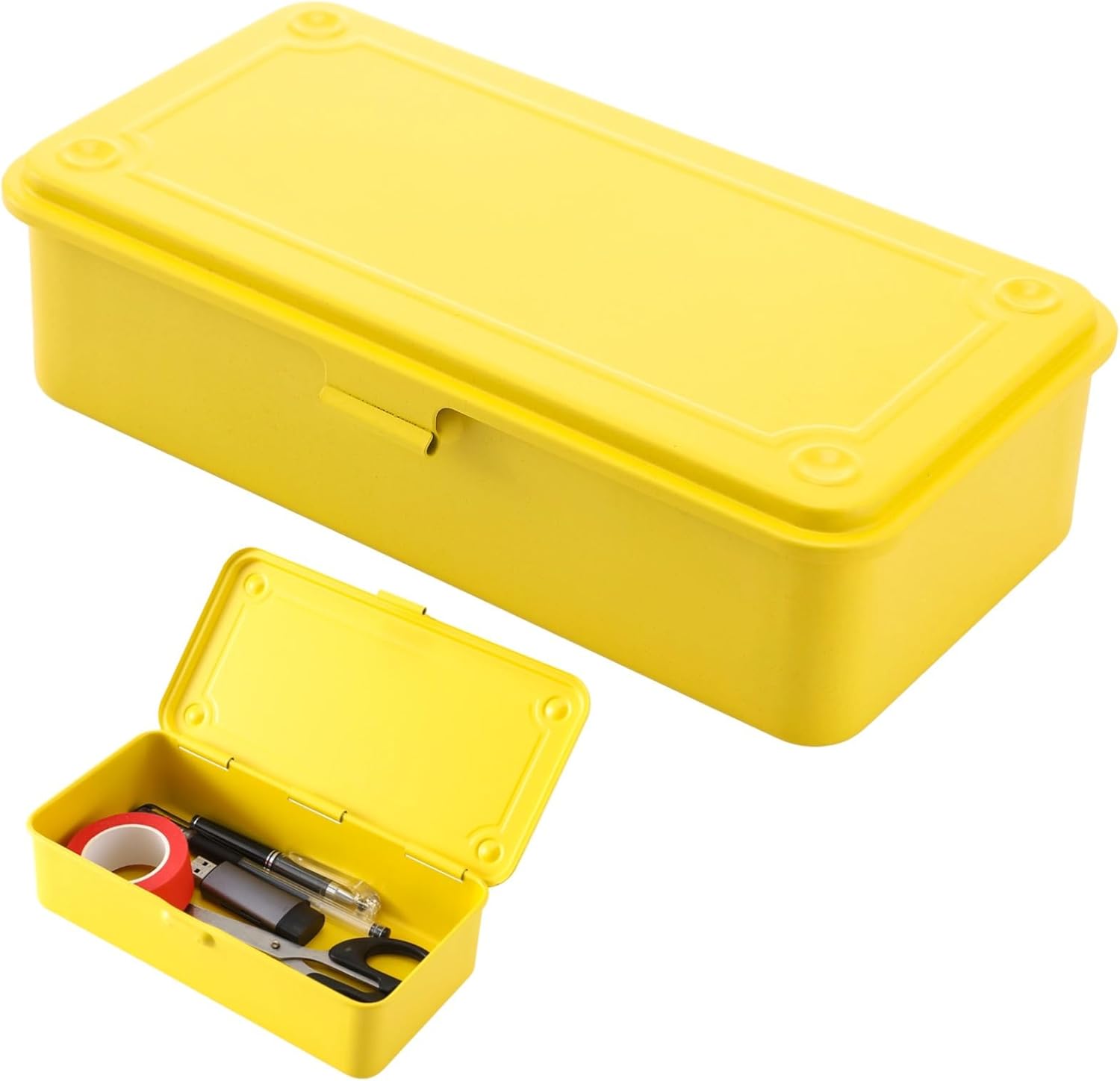 Steel Storage Box with Hinged Lid, Metal Tool Box for Scrapbook Stamps, Rectangular Container for Pegs, Stationary, Metal Fittings, Pens, Office Supplies