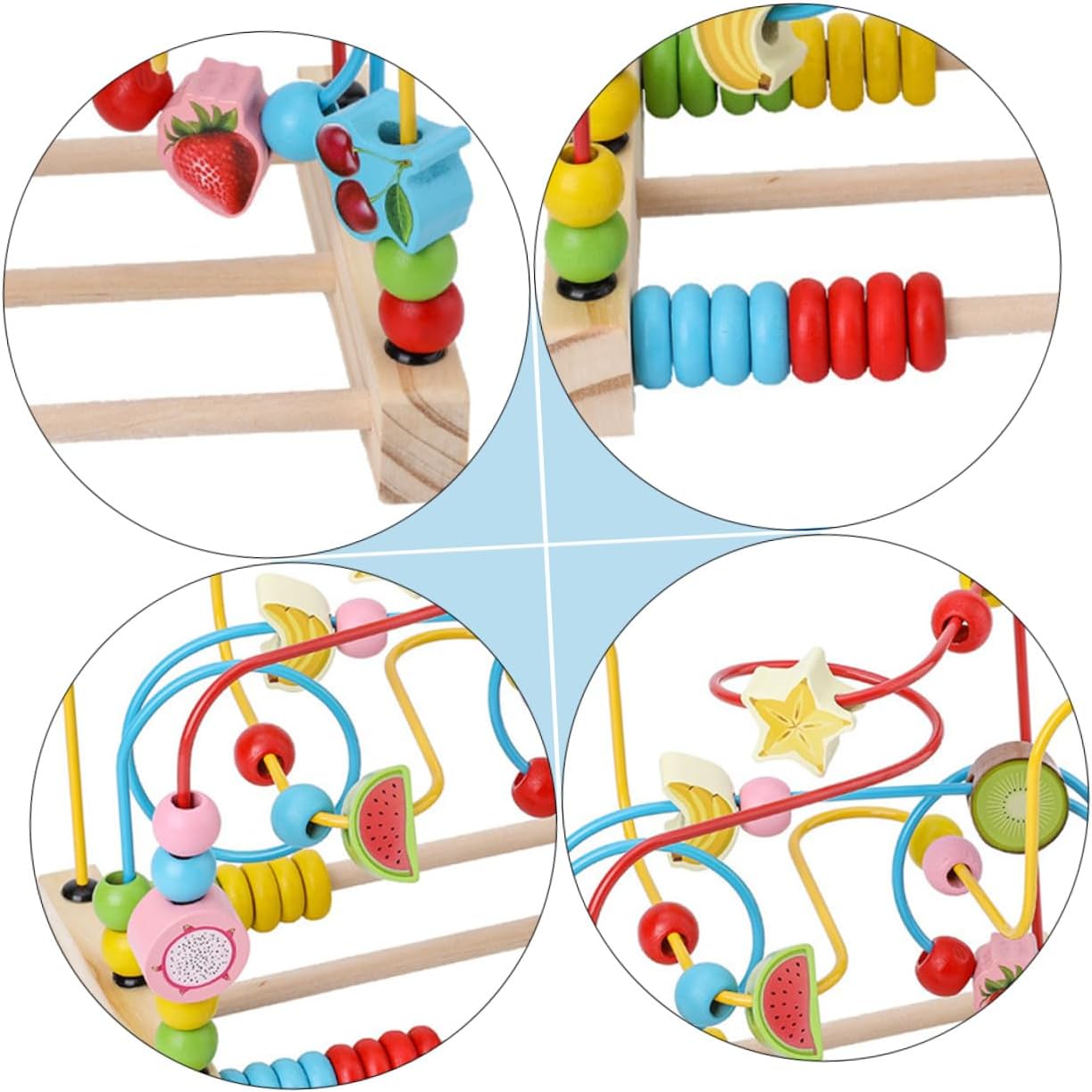 MERRYHAPY Fruit Pattern Wooden Beads Maze for Ages Early Educational Sensory Game with Winding Beads to Enhance Hand-Eye Coordination and Color Recognition Random Color Random Color