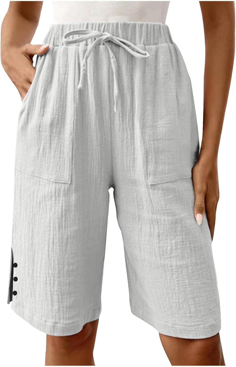 Womens Bermuda Shorts Summer Casual Wide Leg Knee Length High Waisted Cotton Long Shorts with Pockets Beach Outfits - Image 5