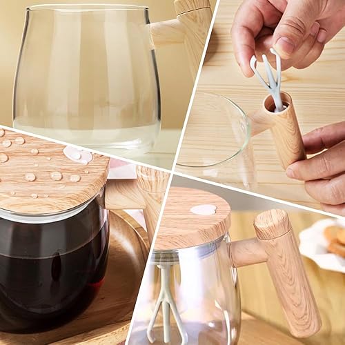 Miniatura 6 de Taza mezcladora eléctrica de alta velocidad, taza de café autoagitable de 13.5 fl oz, taza de vidrio impermeable, tazas de vidrio de mezcla