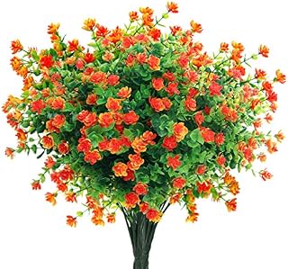 Mocoosy 8 Bundles Artificial Flowers Outdoor UV Resistant Orange Fake Flowers for Decoration, Plastic Faux Flowers Bulk for Hanging Baskets Planter Pot Indoor Outside Graves Home Garden Window Decor