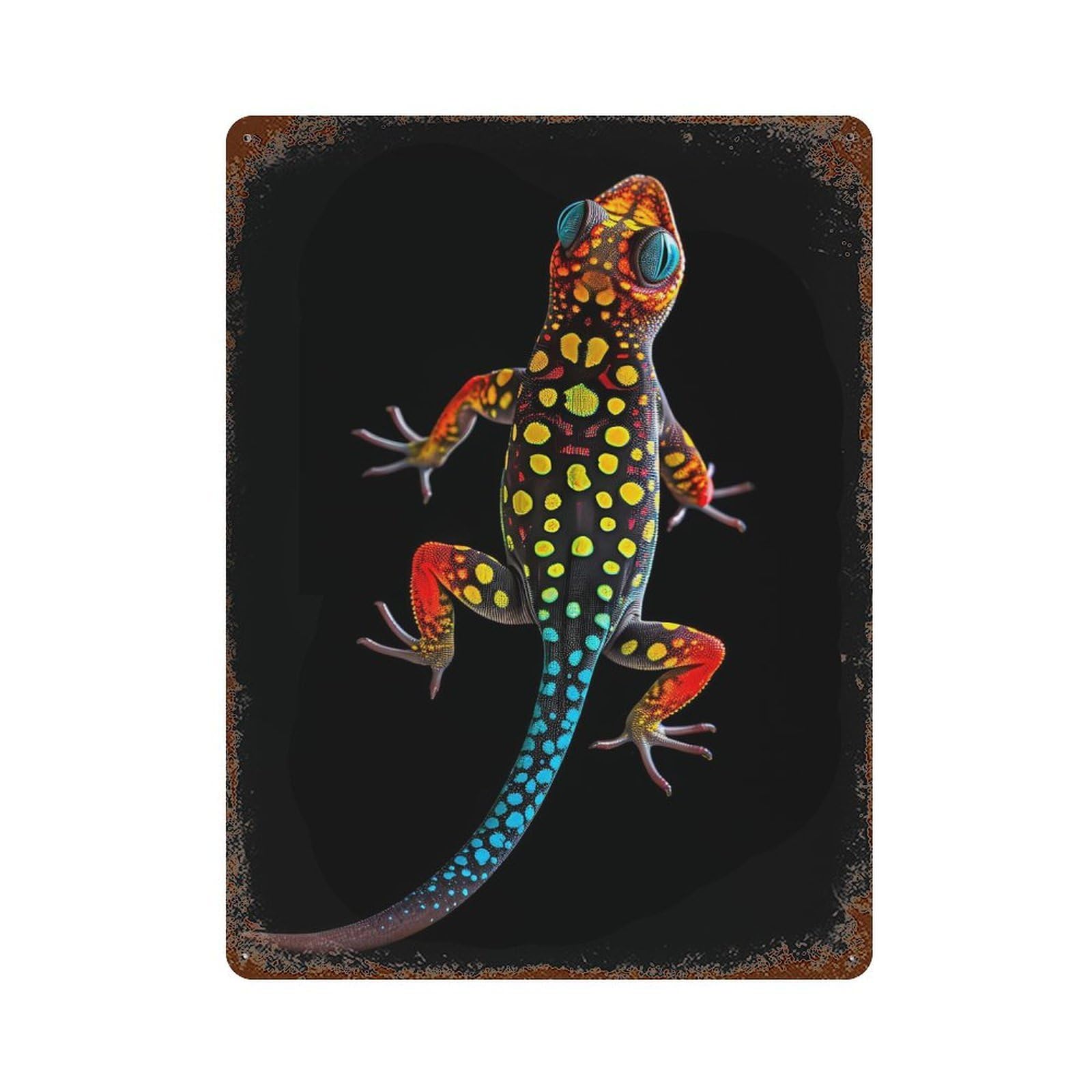 Gecko Aged Metal Wall Plaque 15.7"x11.8", Old School Wall Decor for Garage, Pub Or Kitchen