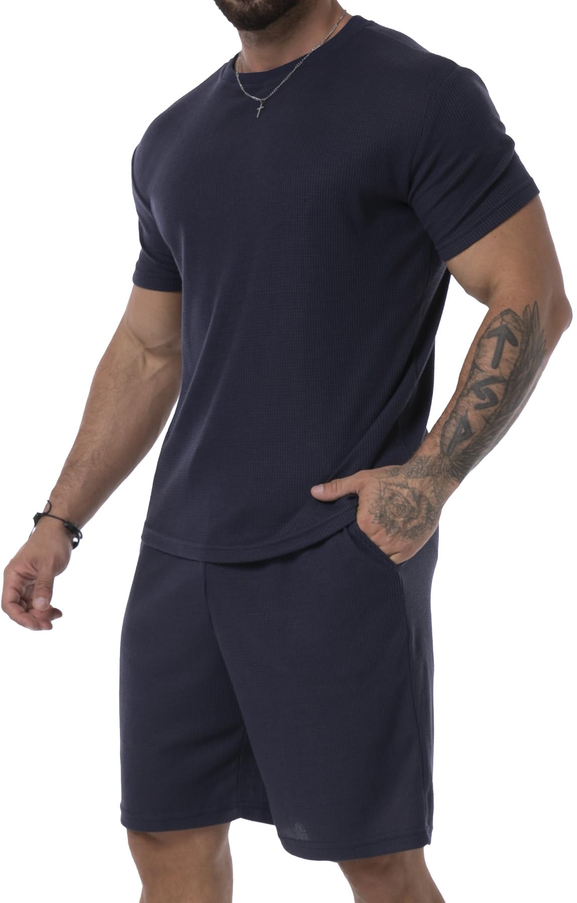 KUYIGO Pantaloncini estivi da uomo e camicia tuta 2 pezzi casual traspirante abito t-shirt allentato