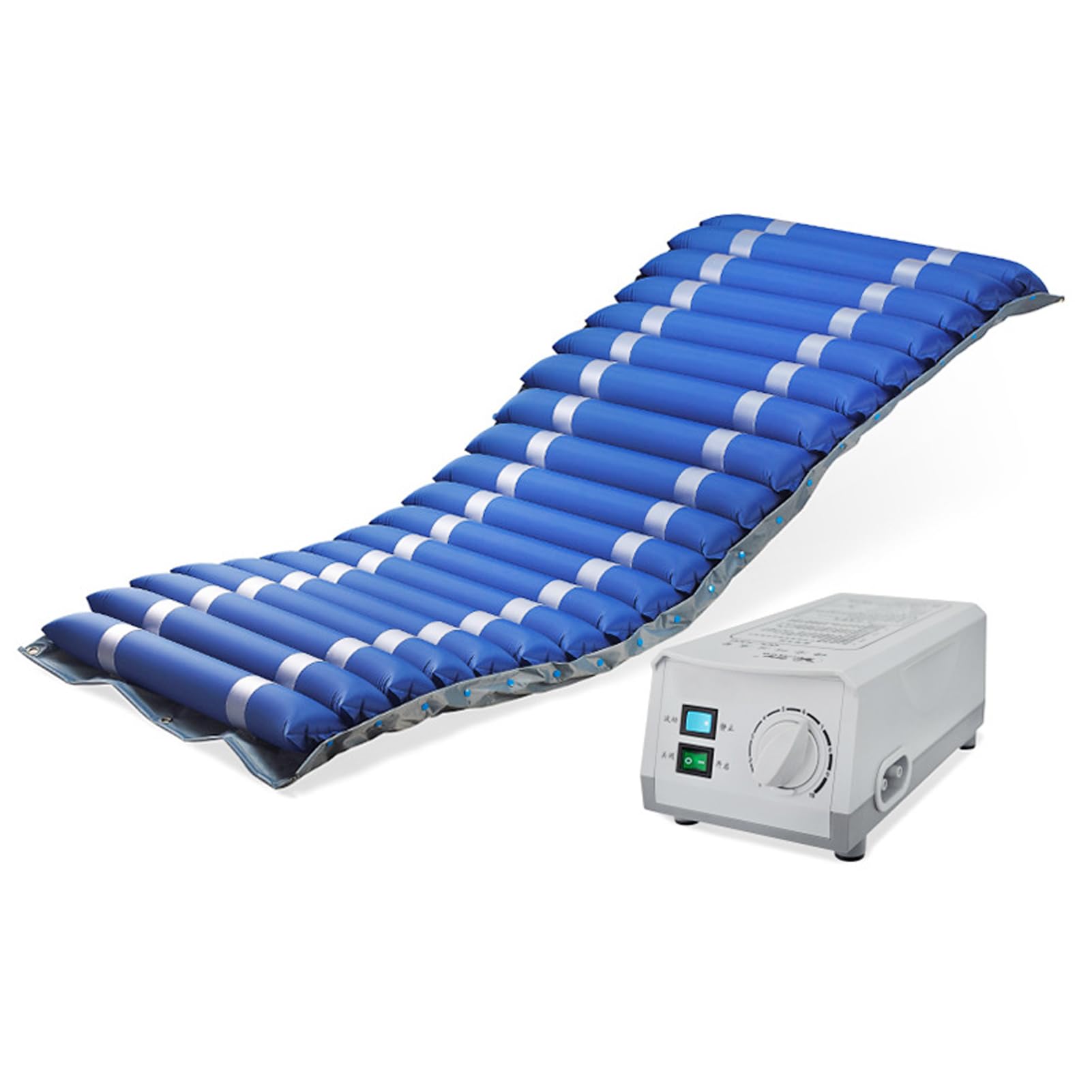 Materasso Antidecubito Singolo,Materasso antidecubito ad aria alternata Con compressore silenzioso,Nylon, 20 celle d'aria, Per piaghe di I, II, III, IV grado, Blu, 200x86x9.5 cm