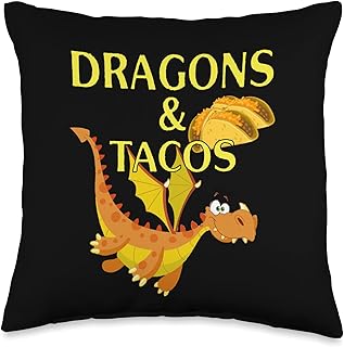 Red Dragon and Cheese Tacos Funny Fantasy Mexican Throw Pillow