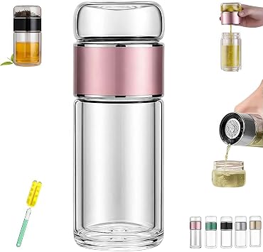 Glass Infuser,2025 New 3-in-1 Design Glass Infuser Built-in Filter Tea Infuser,Double-Layer Tea-Leaf Separation Tea Maker with Filter,Used for Tea and Other Drinks Pink, 420ml