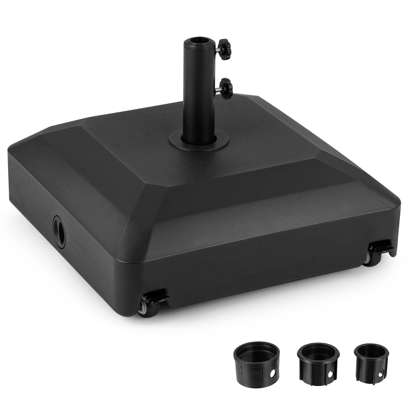 COSTWAY Base de Sombrilla con Ruedas, Pie Sombrilla Rellenable con Agua y Arena de 68 kg, 2 Frenos, 2 Perillas de Ajuste y 3 Adaptadores para Postes de 32/40/48 mm, Soporte de Parasol Terraza Exterior