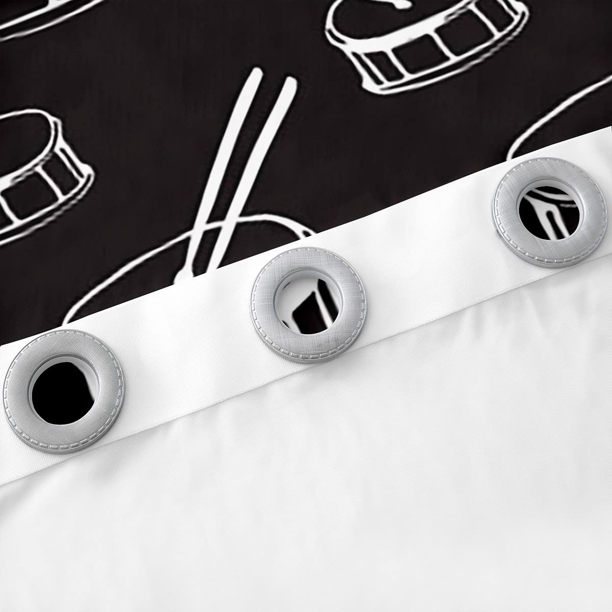 Rock Music Dreapes Cool Drum Kit Tende per camera da letto, bambini, ragazze, adolescenti, strumento musicale kawaii, tende oscuranti (30% -50%) Hip Hop bianco e nero per finestre W52 x L90