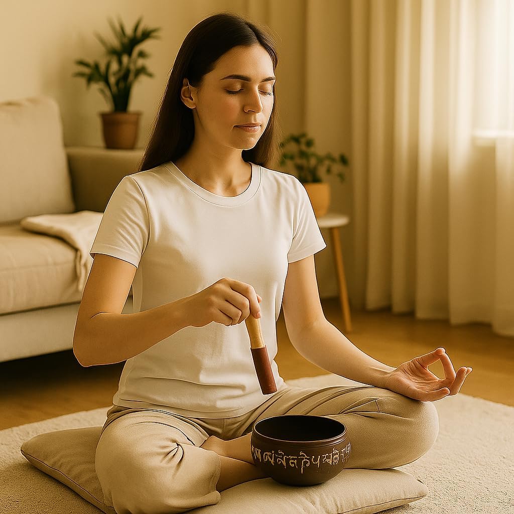 Store Indya Hand Painted 7 Inch Tibetan Metal Singing Bowl, Chakra Healing, Yoga & Meditation Sound Bowl for Stress Relief with Wooden Stick Mallet | Original Tibetan Singing Bowl