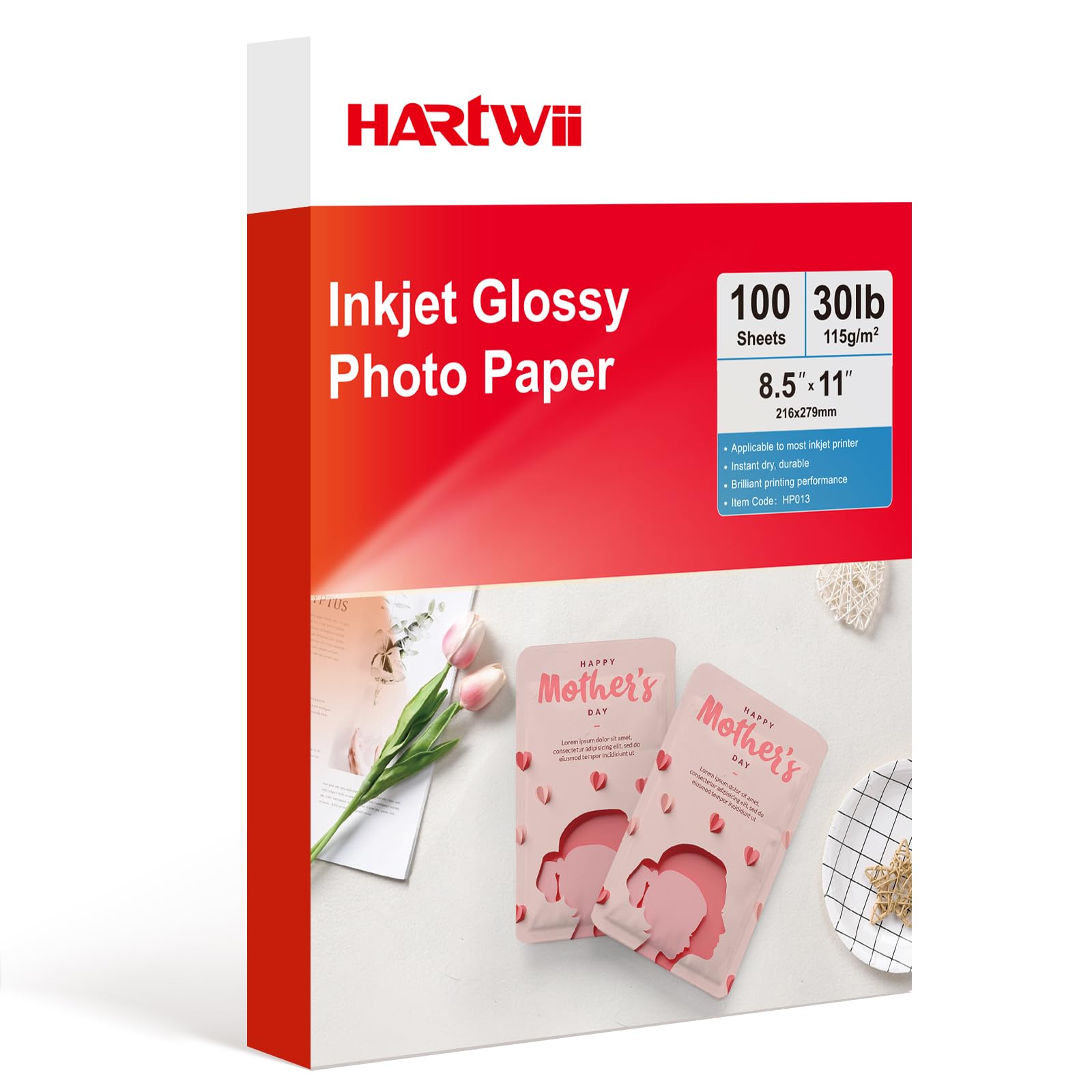 115gsm Thin Glossy Photo Paper 100 Sheets 8.5x11 Inches,Inkjet Printing Paper with Dye Ink for Brochure Printing, Custom Chip Bag Party Favors, Letter Size