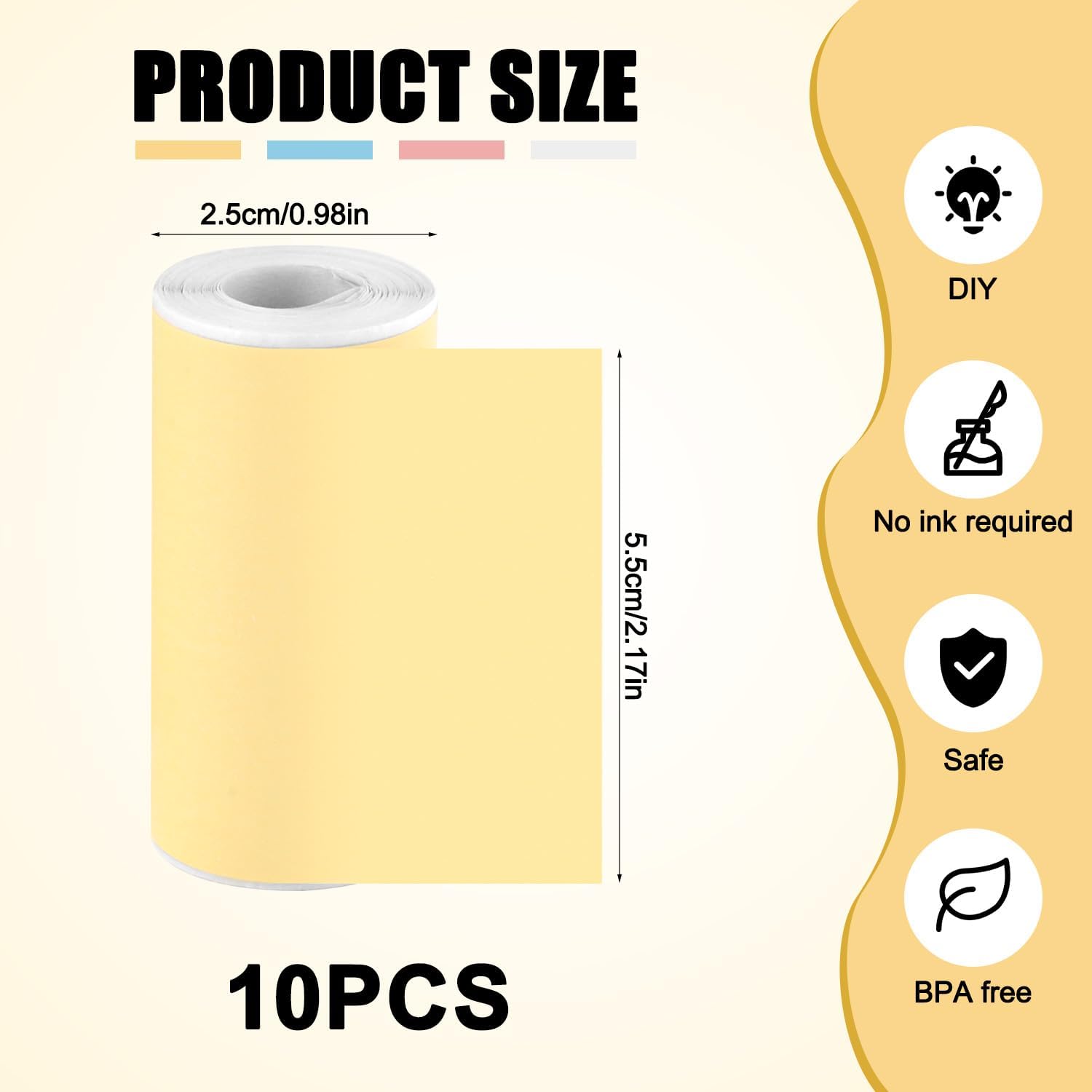 10 Rolls Self Adhesive Thermal Printer Paper, 2.17x0.98in Mini Printer Labels Sticker Paper Portable Thermal Printer Paper for Mini Printer & Kids Instant Camera (4 Colors) - Image 2