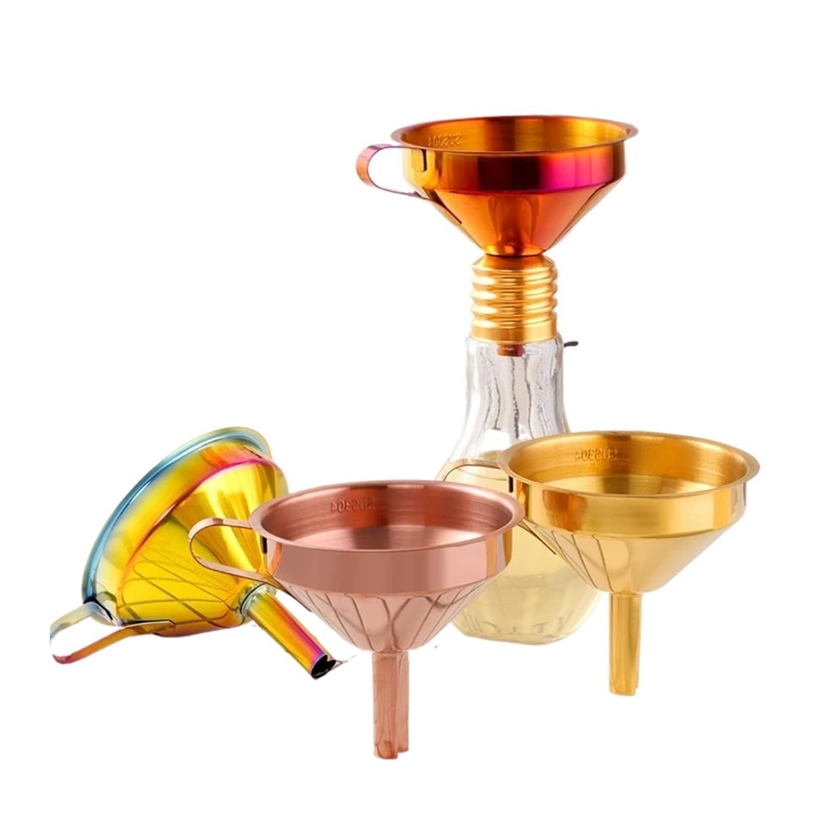Embudo metálico de acero inoxidable, Embudo de acero inoxidable for colgar, utensilio de cocina, 10,7 cm, multicolor(Gold)