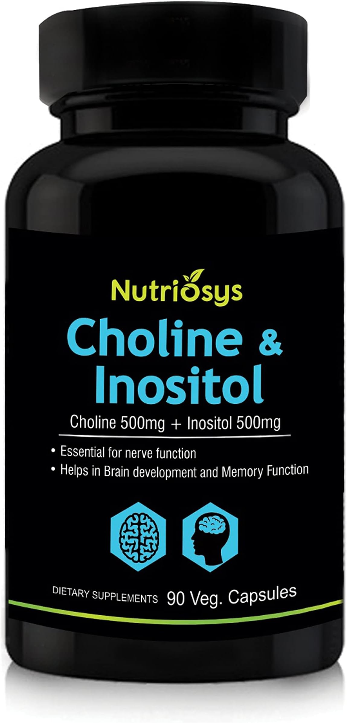 Nutriosys Choline & Inositol 500mg | Brain & Nerve Function | Better Motor Signal | Liver & Heart Health | Lab Tested | 90 Veg Capsules