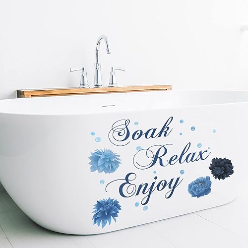 Miniatura 10 de Calcomanías de pared de baño, Soak Enjoy Relax, calcomanías impermeables para decoración de pared, calcomanías de letrero de flores para dormitorio,