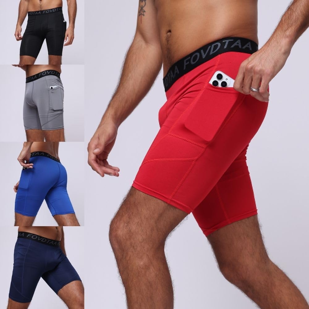 Lot de 5 shorts de compression pour homme, à séchage rapide, respirants, avec poche pour téléphone portable