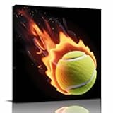 Framed Canvas Wall Art Abstract Flame Tennis Oil Painting Pictures Artwork for Wall Decor,Modern Sport Art Canvas Prints Ready to Hang for Bedroom Bathroom Office Living Room,12x12in