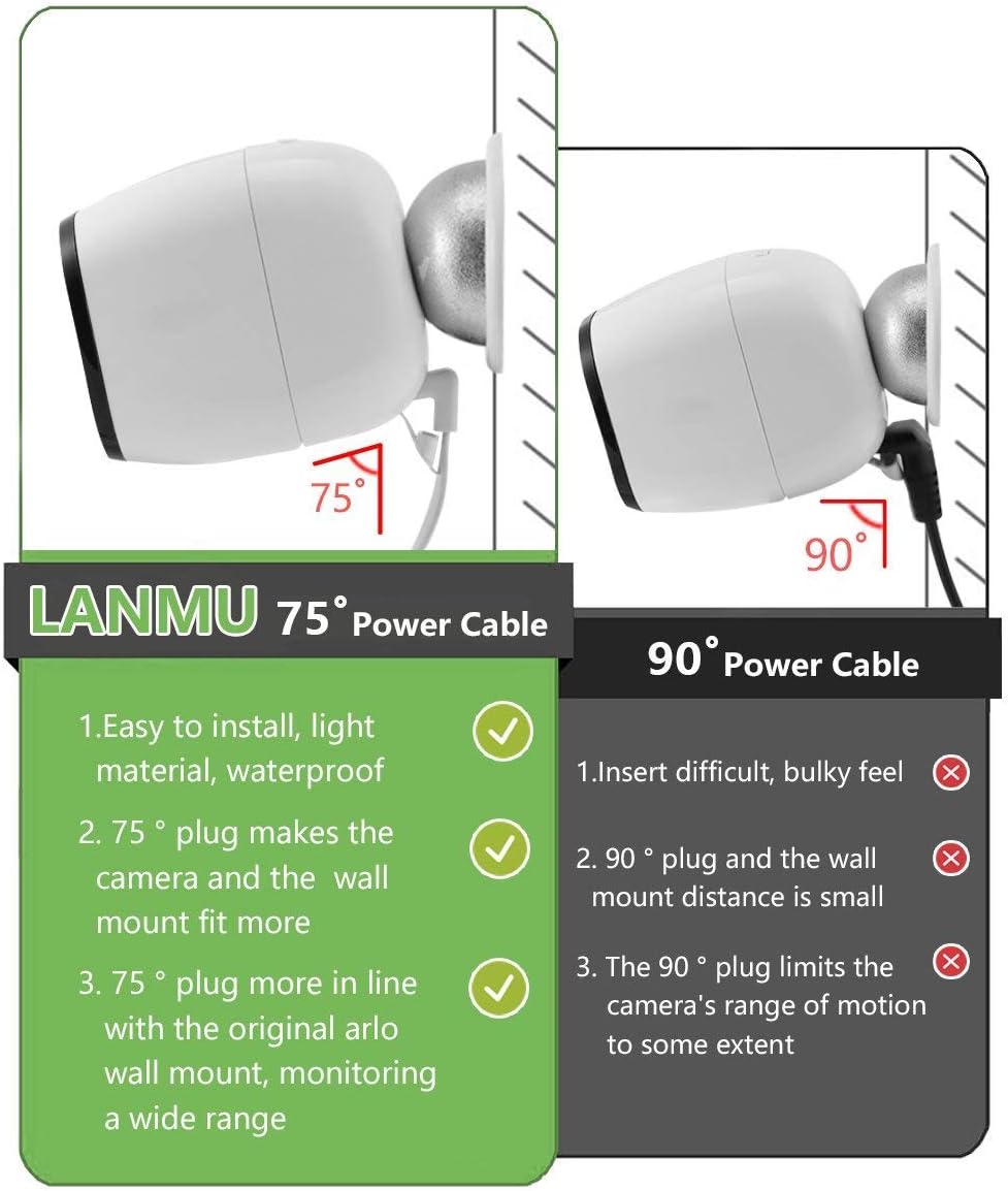 LANMU 26ft Weatherproof Outdoor Power Cable Compatible with Arlo Pro/Pro 2/Go/Security Light with Quick Charge 3.0 Power Adapter (Charger and Cord)