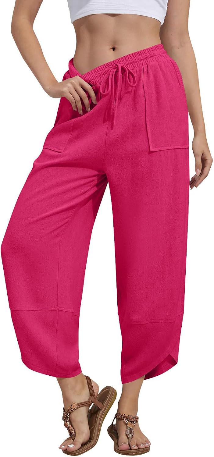Sweatpants Women Casual Cropped Harlan Pants Sports Lightweight Trendy High Waist Elastic Drawstring Trousers with Pockets