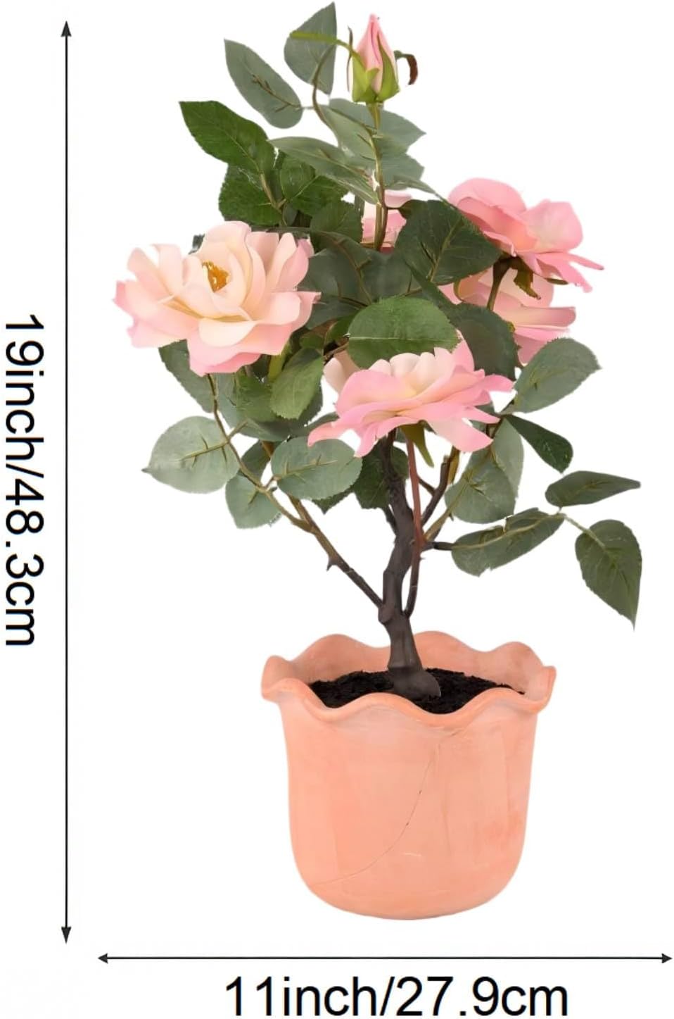 19 Inch Artificial Camellia Tree - Realistic Camellia Plant with Terracotta Pot,Adjustable Stem Low Maintenance Indoor Outdoor Decor for Living Room and Office（Pink）