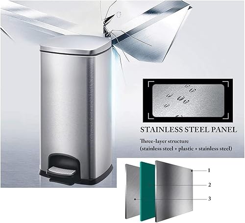 Miniatura 7 de DHAEY Kitchen Trash Cans Trash Can Stainless Steel Step Outdoor Dustbins,Garbage Bin for Bathroom Kitchen Hotel Office(7.9 gal A) Home & Kitchen