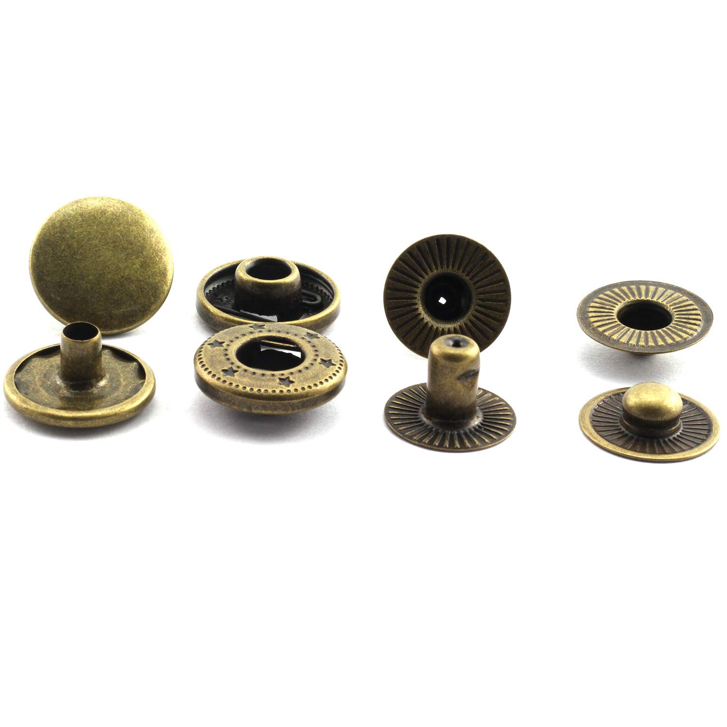RuiLing 15 Sets 15mm (5/8 inch) Metal Snap Fasteners Press Stud Rounded Sewing Rivet Buttons Clothing Leather Craft DIY Poppers Bronze 2