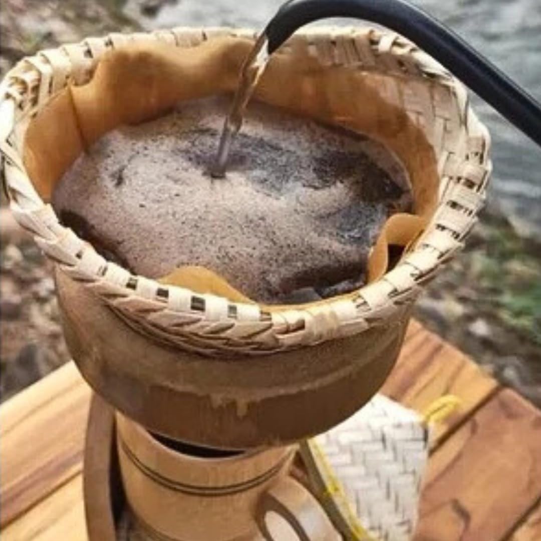 Bamboo Coffee Drip Set, 4" Basket with Lid + 2 Cups and 2 coasters + Bamboo Design Drip Base, Eco-Friendly Pour-Over Coffee Kit, Sustainable Brewing Accessories