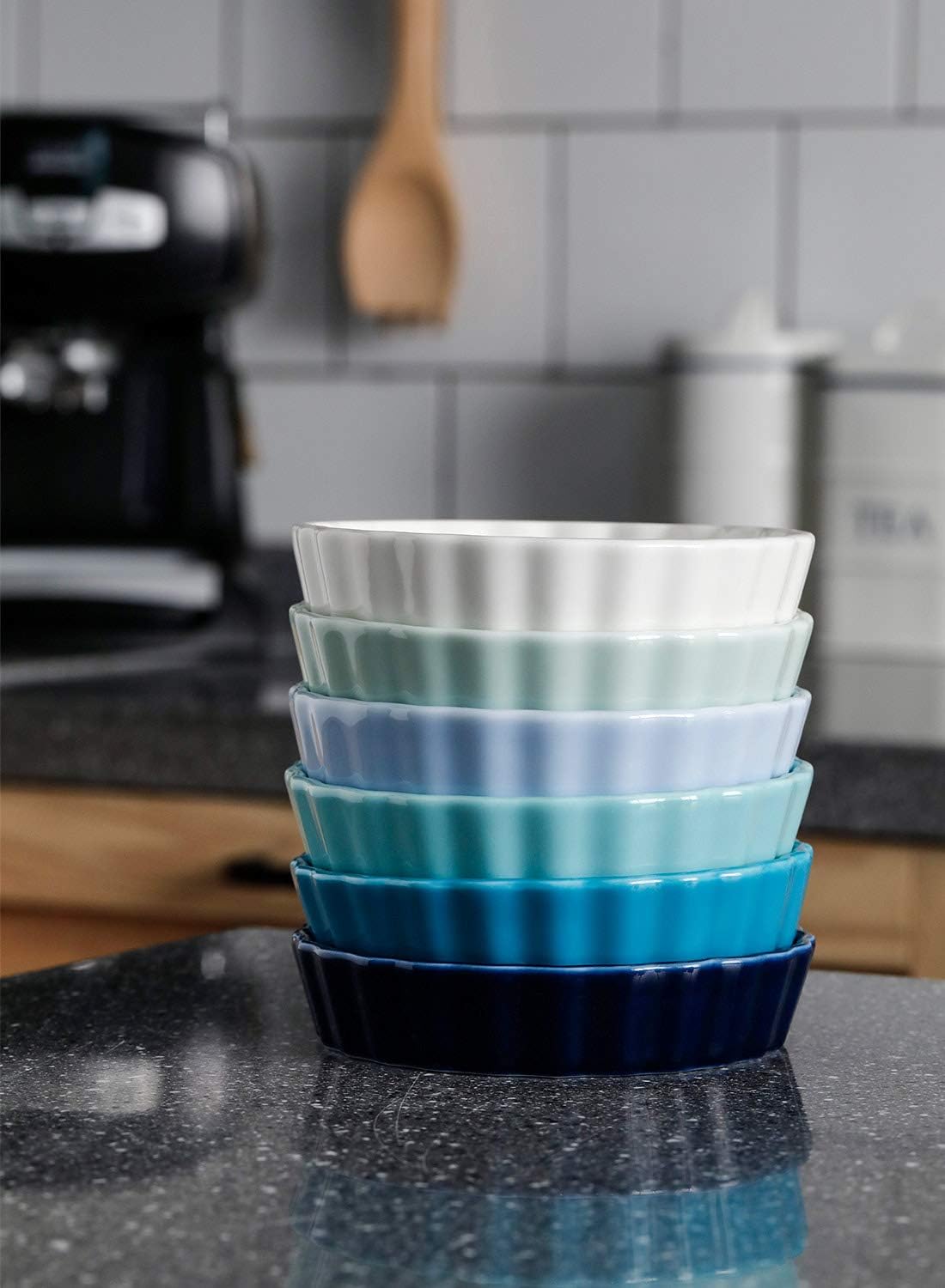 Sweese 509.003 Porcelain Round Ramekins for Baking, 6 Ounce Creme Brulee Dish, Set of 6, Cool Assorted Color